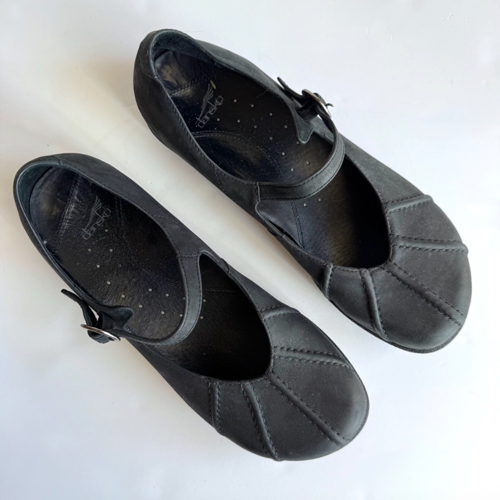 Dansko Giselle Mary Jane Black Leather Flats Size 40 - Picture 3 of 10